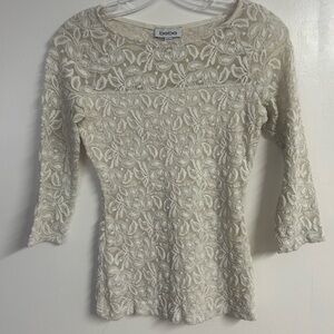 Bebe Cream White Lace Long Sleeve Top